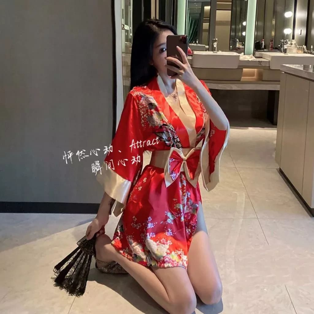 Đồ ngủ kimono Nhât Bản xẻ ngực gợi cảm tinh tế cosplay sexy áo choàng ngủ hoa anh đào quyến rũ ngọt ngào N844 - ảnh 8