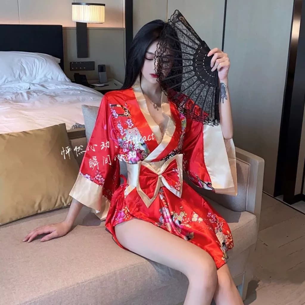 Đồ ngủ kimono Nhât Bản xẻ ngực gợi cảm tinh tế cosplay sexy áo choàng ngủ hoa anh đào quyến rũ ngọt ngào N844 - ảnh 7
