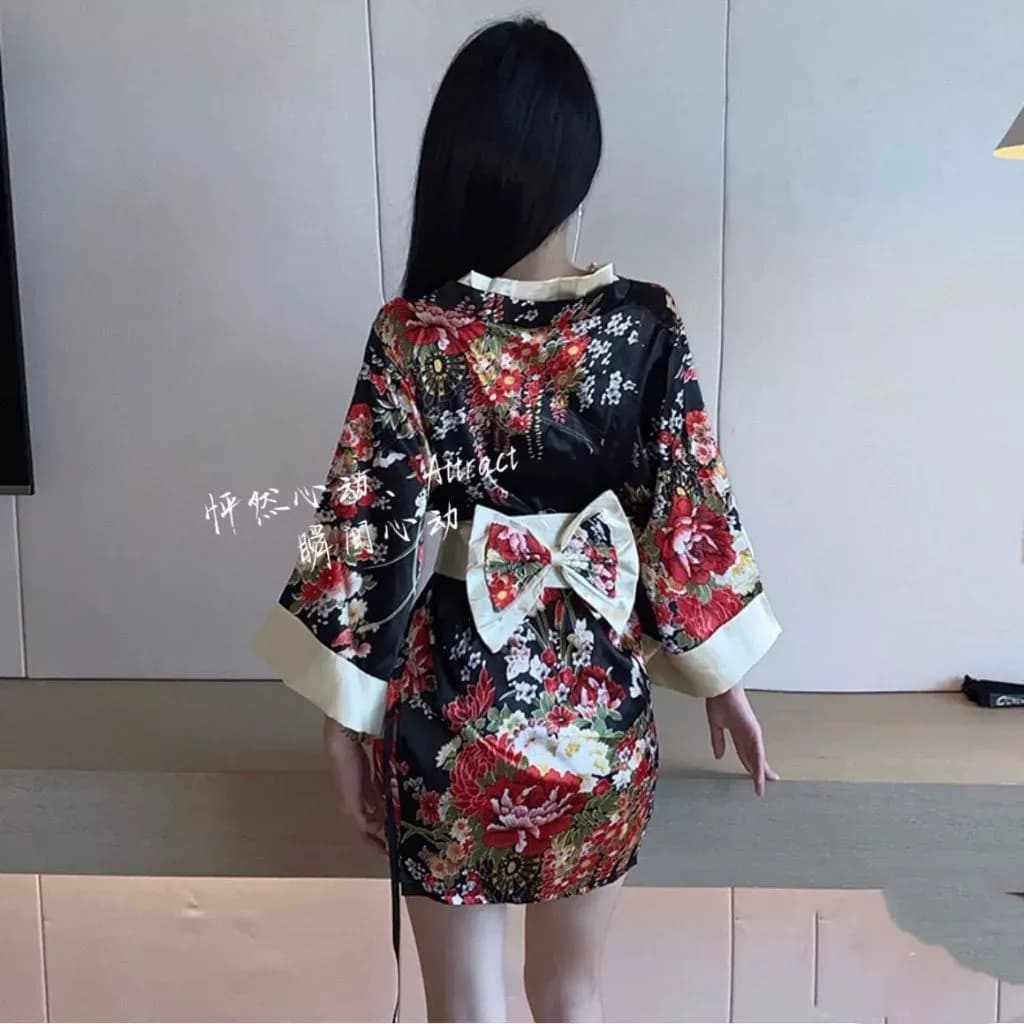 Đồ ngủ kimono Nhât Bản xẻ ngực gợi cảm tinh tế cosplay sexy áo choàng ngủ hoa anh đào quyến rũ ngọt ngào N844 - ảnh 2