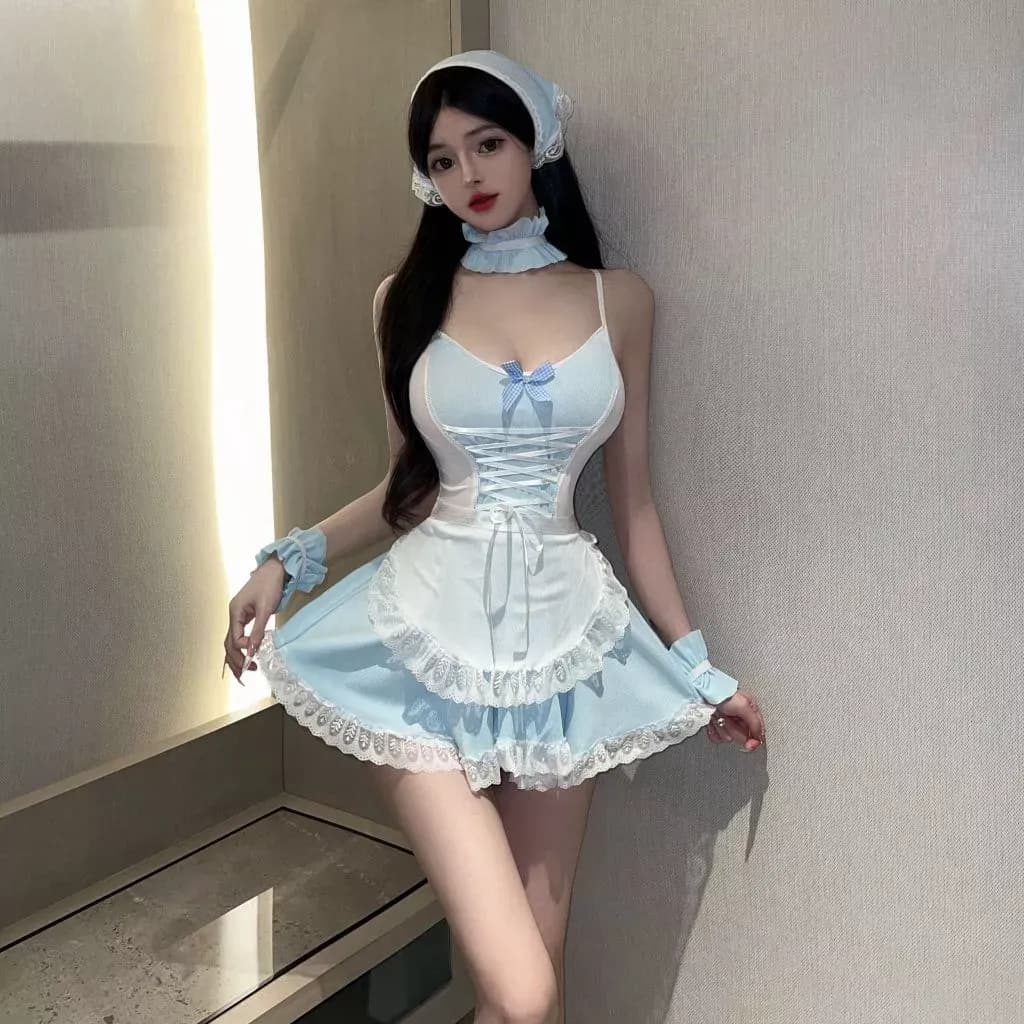 Cosplay hầu gái xòe dáng tiểu thư sexy dễ thương váy ngủ maid 2 dây phối ren nữ giúp việc xinh quyến rũ N874 - ảnh 2