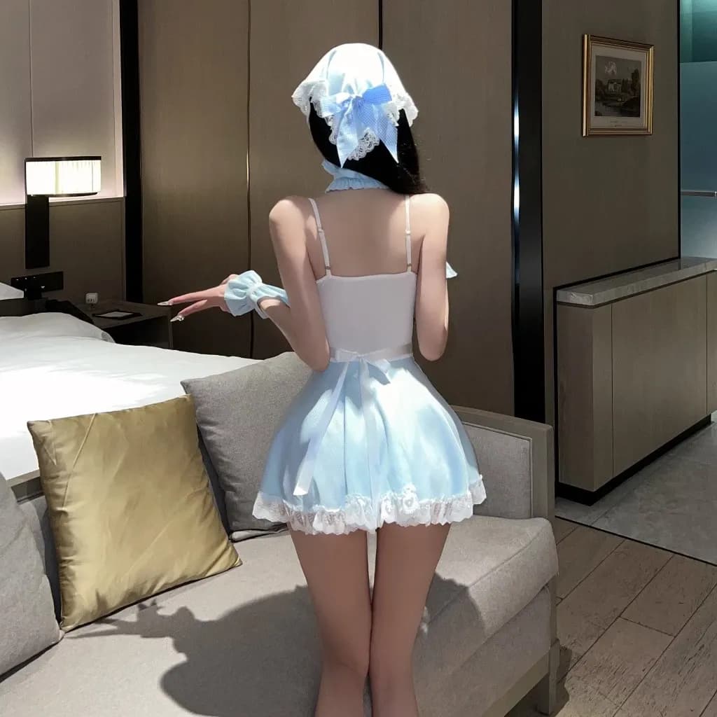 Cosplay hầu gái xòe dáng tiểu thư sexy dễ thương váy ngủ maid 2 dây phối ren nữ giúp việc xinh quyến rũ N874 - ảnh 4
