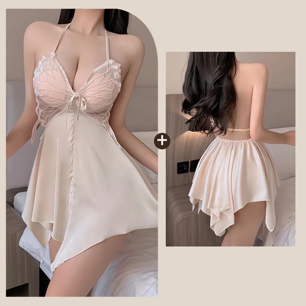 Váy ngủ sexy cánh bướm kèm đệm lót gợi cảm sang chảnh đầm mặc nhà lụa xòe tôn dáng quyển rũ  N134 - ảnh 5