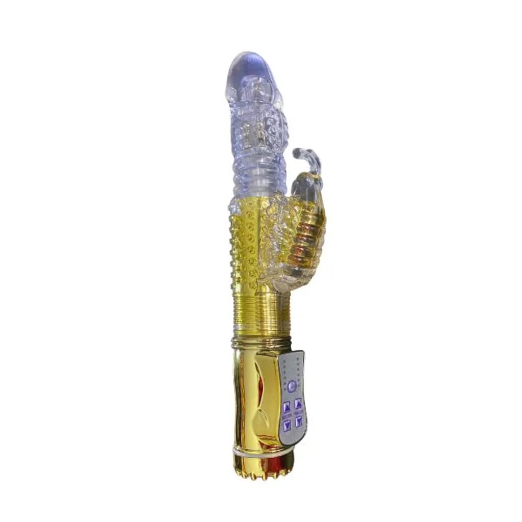 Máy rung thụt tự động và ngoáy dành cho nữ màu vàng pin sạc cao cấp